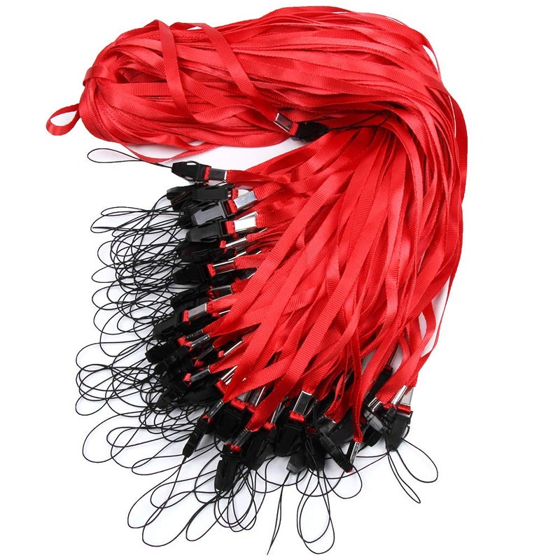 ICObuty Lanyard Detachable Neck Strap 100 Pcs Quick Release for ID Badge Holders Key USB Whistles (Red) - Image 1